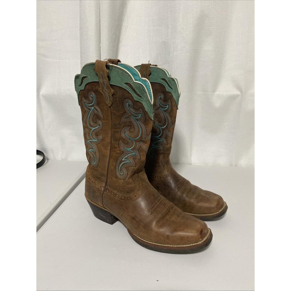 Justin Gypsy Western Boots Brown Turquoise Square Toe Leather Womens 11B